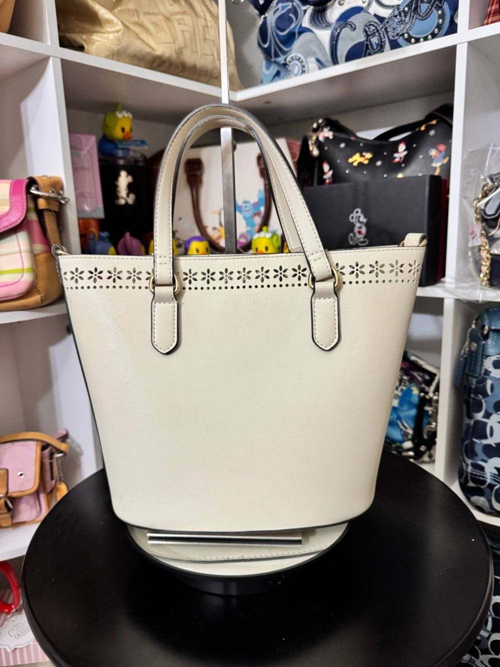 Nanette Lepore Ivory Perforated Top-Handle Tote - Picture 3 of 6